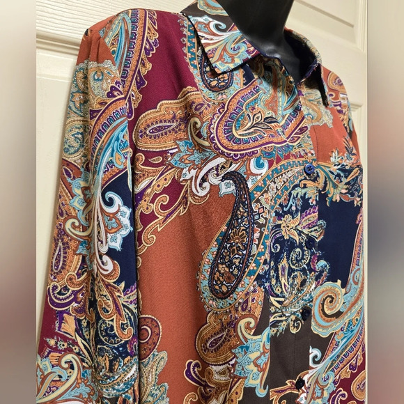 Chico’s Reversible Paisley-Dot Shirt Sz 3 (16) - Picture 4 of 16